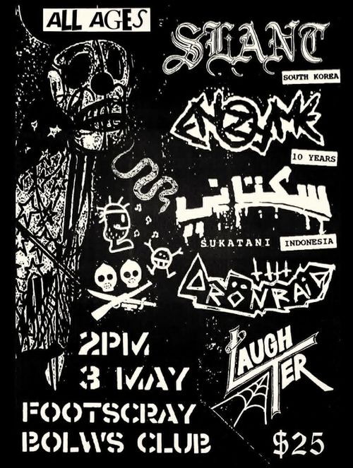 Slant (KOREA), Enzyme, Sukatani, Drönraid And Laughter @ Footscray Bowls