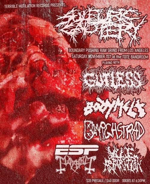 SULFURIC CAUTERY (U$A) with BODY MELT (NEWCASTLE), GUTLESS, VILE APPARITION, BLARGHSTRAD AND ESP MAYHEM